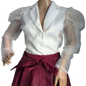 PrettyLittleThing White Sheer Sleeve Fitted Blouse-10 Prestine Condition 🌹👌🏿